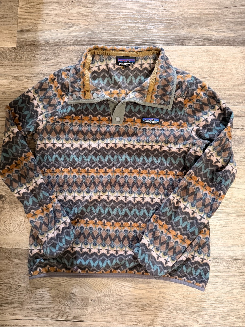 Patagonia Men’s Multicolor Geometric Snap-Button Fleece - Brown/Blue/Orange